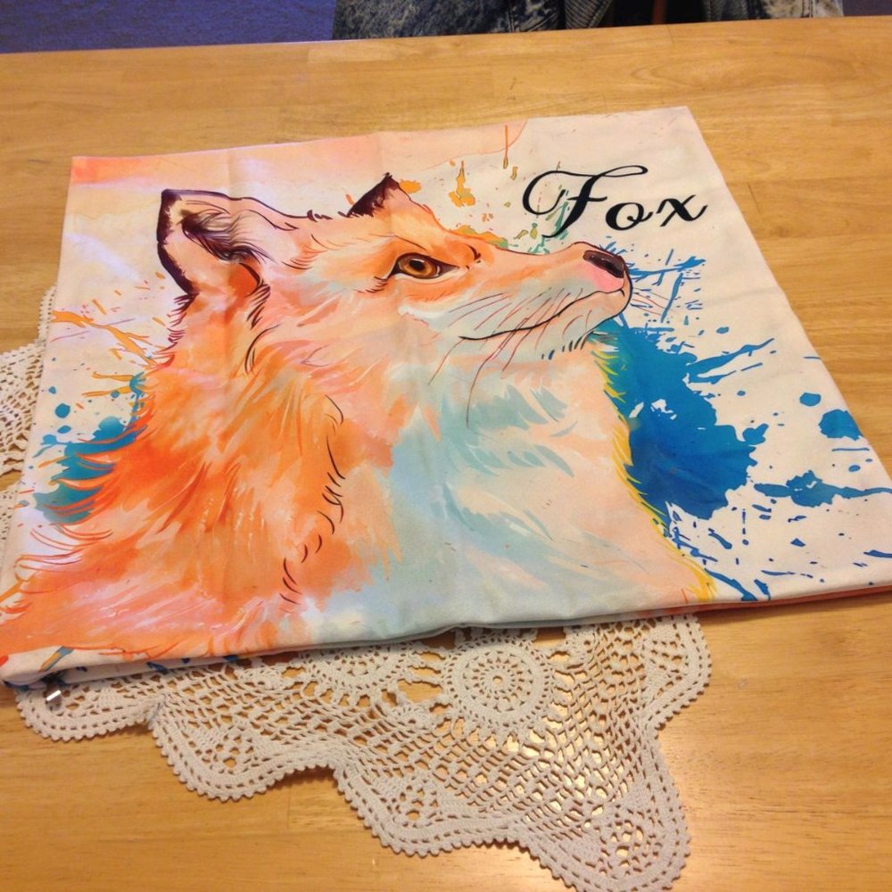 Fox with colorful paint splash background pillow cover